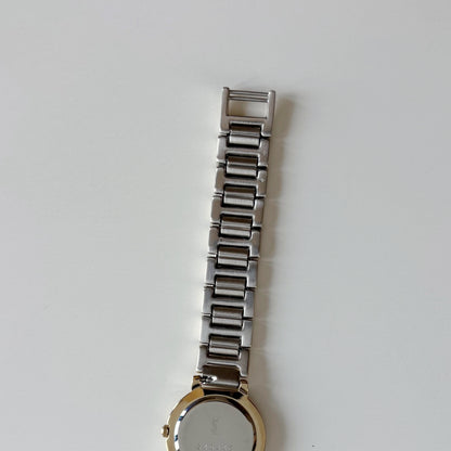 Yves Saint Laurent 1990s Navy Round Dial Two Tone Gold Plated Watch