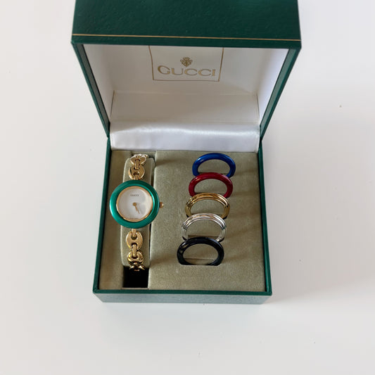 Gucci 1990s Interchangeable Bezel Gold Plated Chain Watch with 6 bezels, case (165mm)