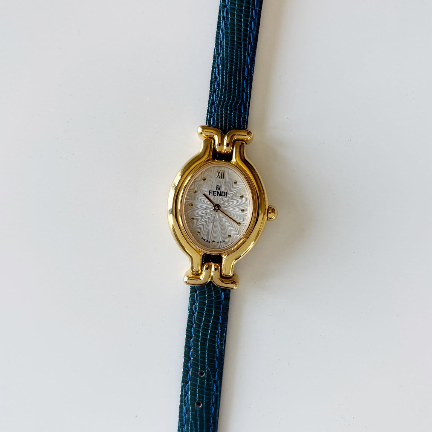 Fendi 1990s Interchangeable Strap Gold Plated Watch with 5 straps, case
