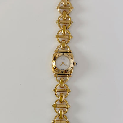 Gucci 1990s Seashell Dial Horsebit Gold Plated Watch