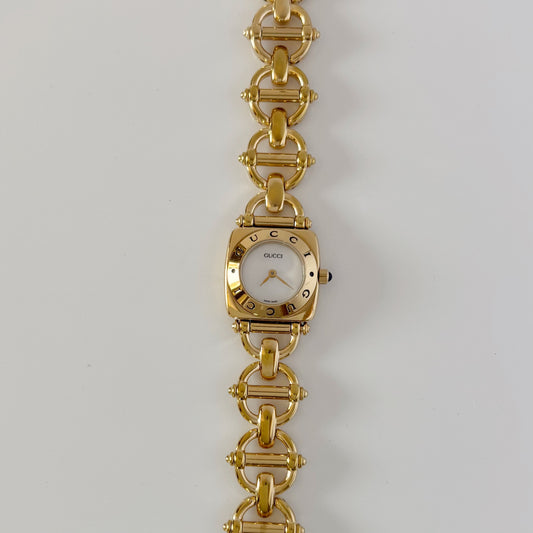 Gucci 1990s Seashell Dial Horsebit Gold Plated Watch