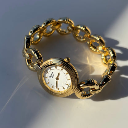 Dior 1990s Round Dial Gold Plated Watch