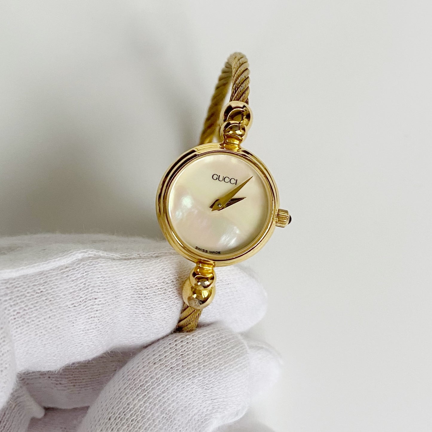 Gucci 1990s Seashell Dial  Gold Plated Bangle Watch