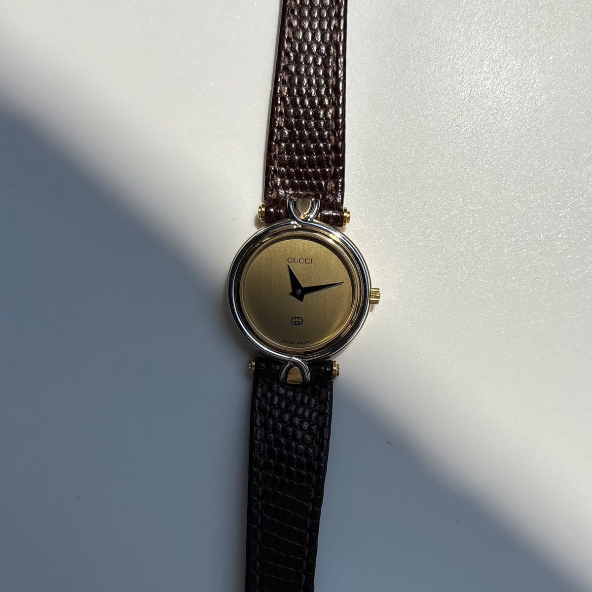 Gucci 1990s Gold Round Dial Two Tone Gold Plated Watch