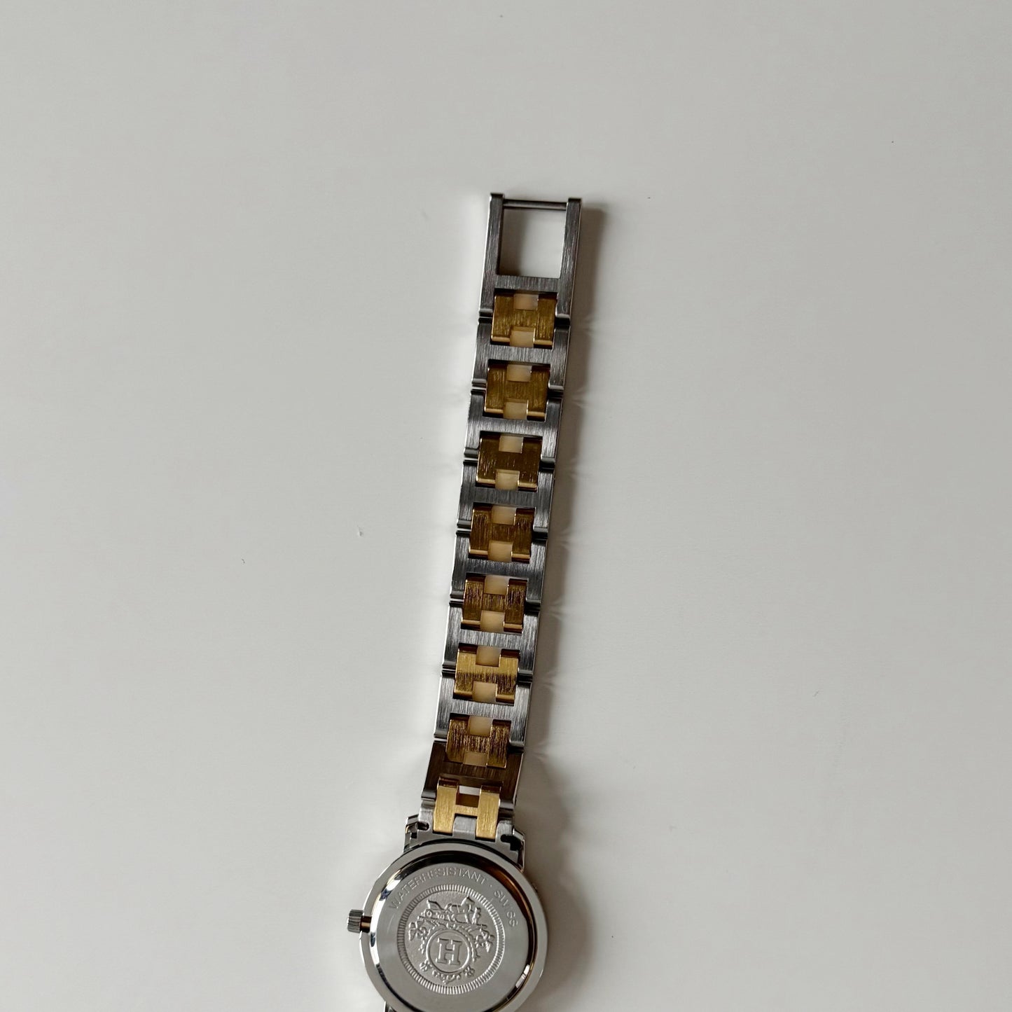 Hermes 1990s Clipper Round Dial Gold Plated Two Tone Watch