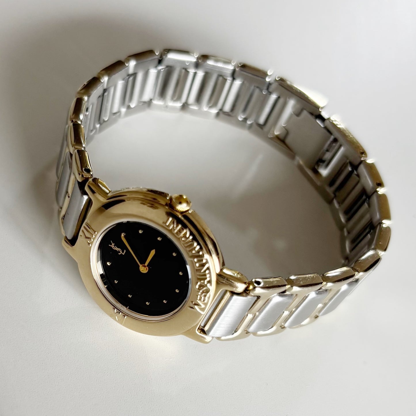 Yves Saint Laurent 1990s Black Dial Two Tone Watch