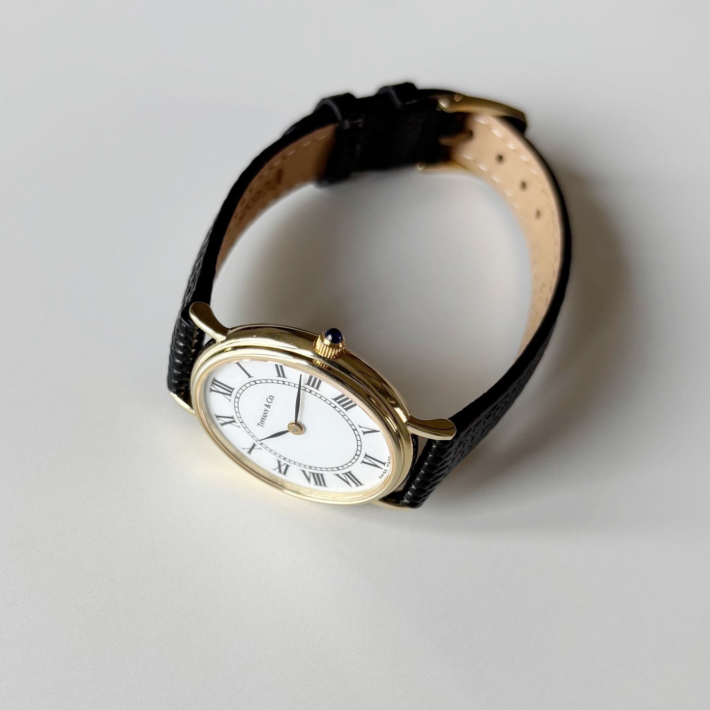 Tiffany 1990s Oval Dial 14K Case Watch