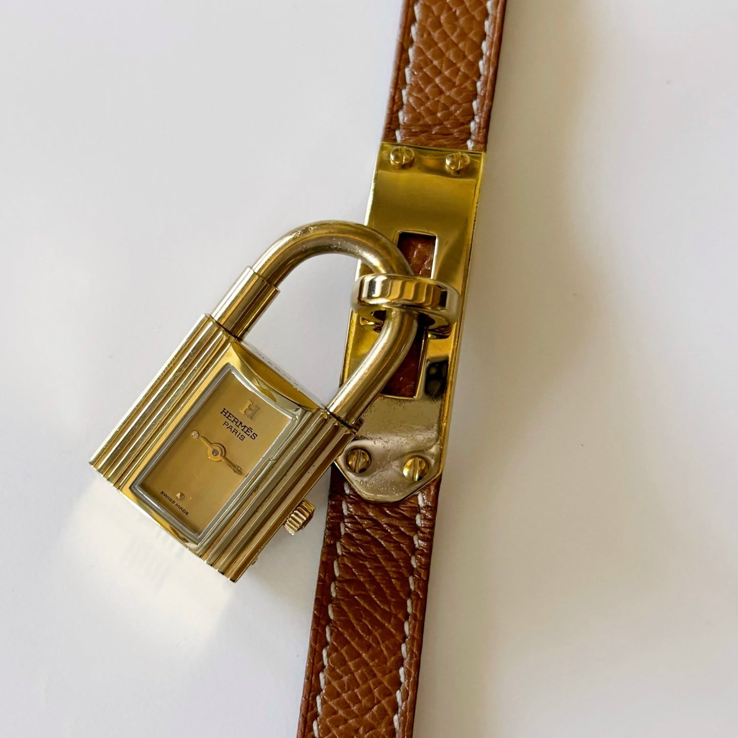 Hermés 1990s Kelly Gold Plated Leather Watch