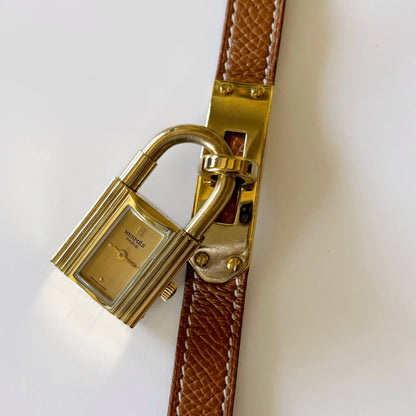 Hermés 1990s Kelly Gold Plated Leather Watch