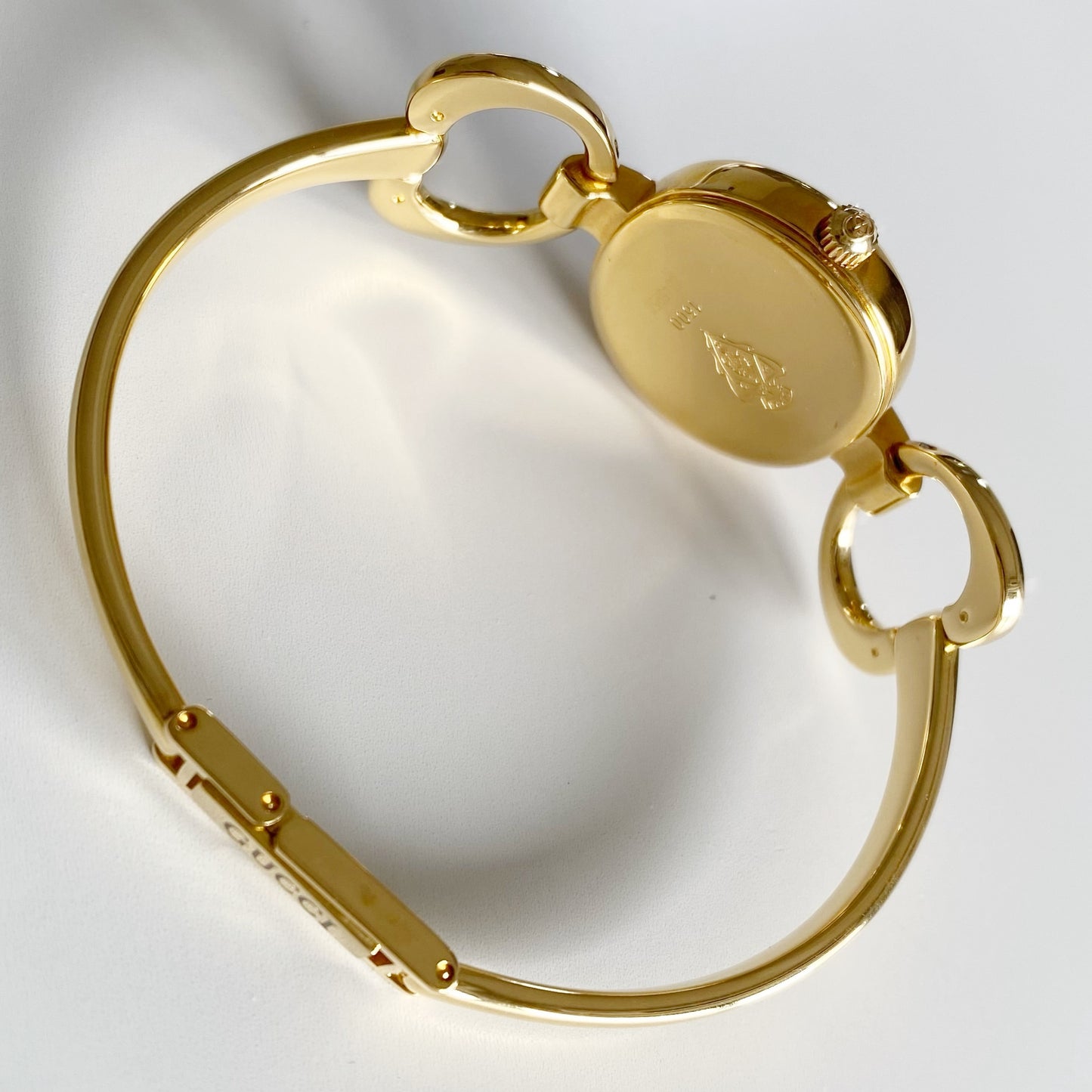 Gucci 1990s Black Dial Gold Plated Bangle Watch