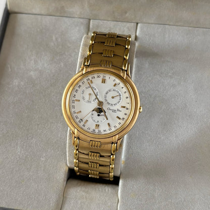 Dior 1990s Moon Phase Triple Calendar Gold Plated Watch