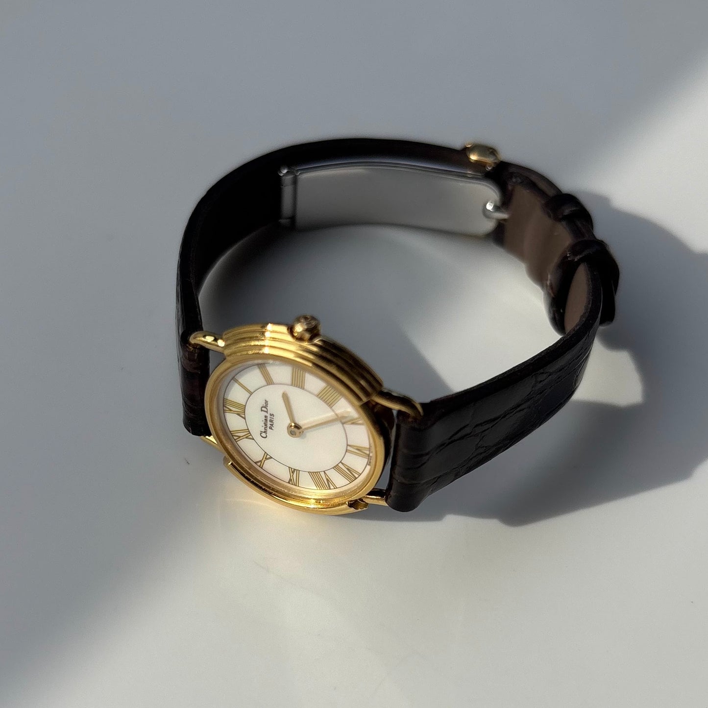 Dior 1990s Seashell Round Dial Gold Plated Watch