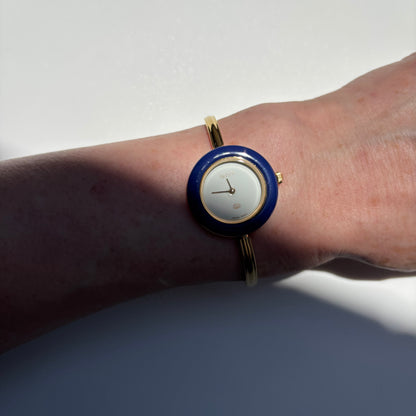 Gucci 1990s Interchangeable Bezel Gold Plated Bangle Watch with 12 bezels, case (Small)