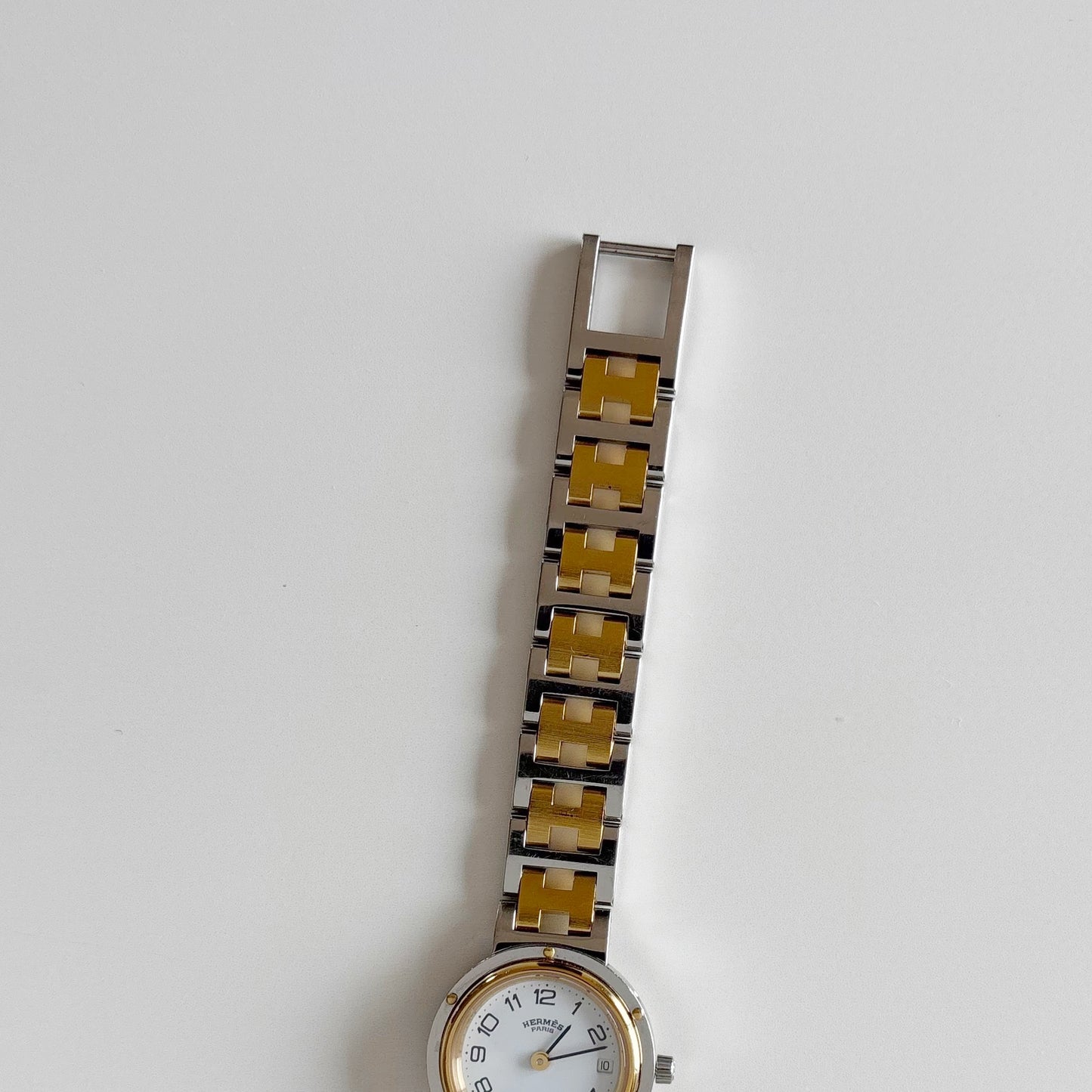 Hermes 1990s Clipper Date Round Dial Two Tone Watch