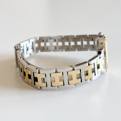 Hermes Early 2000s Clipper Seashell Dial Gold Plated Two Tone Watch