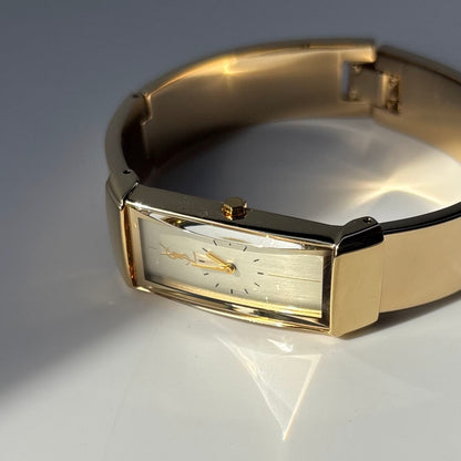 Yves Saint Laurent 1990s Rectangular Dial Gold Plated Watch