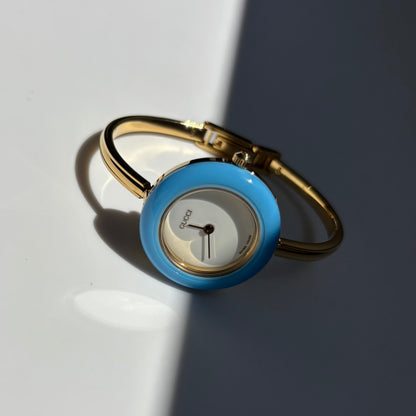 Gucci 1990s Interchangeable Bezel Gold Plated Bangle Watch with 12 bezels, case (Small)