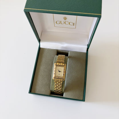 Gucci 1990s Gold Plated Rectangular Dial Watch
