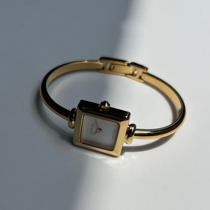 Gucci 1990s Square Dial Gold Plated Bangle Watch