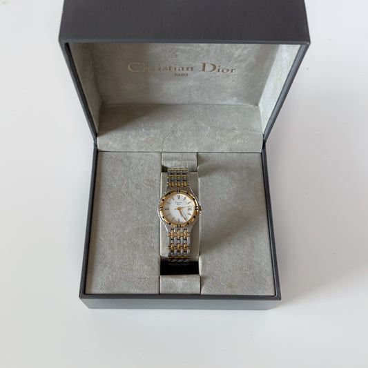 Dior 1990s Date Round Dial Two-Tone Gold-Plated Watch
