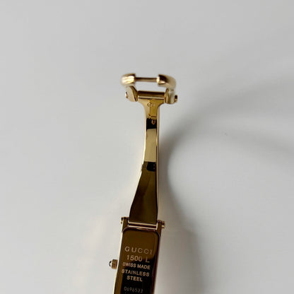 Gucci 1990s Gold Rectangular Dial Gold Plated Bangle Watch (Small)