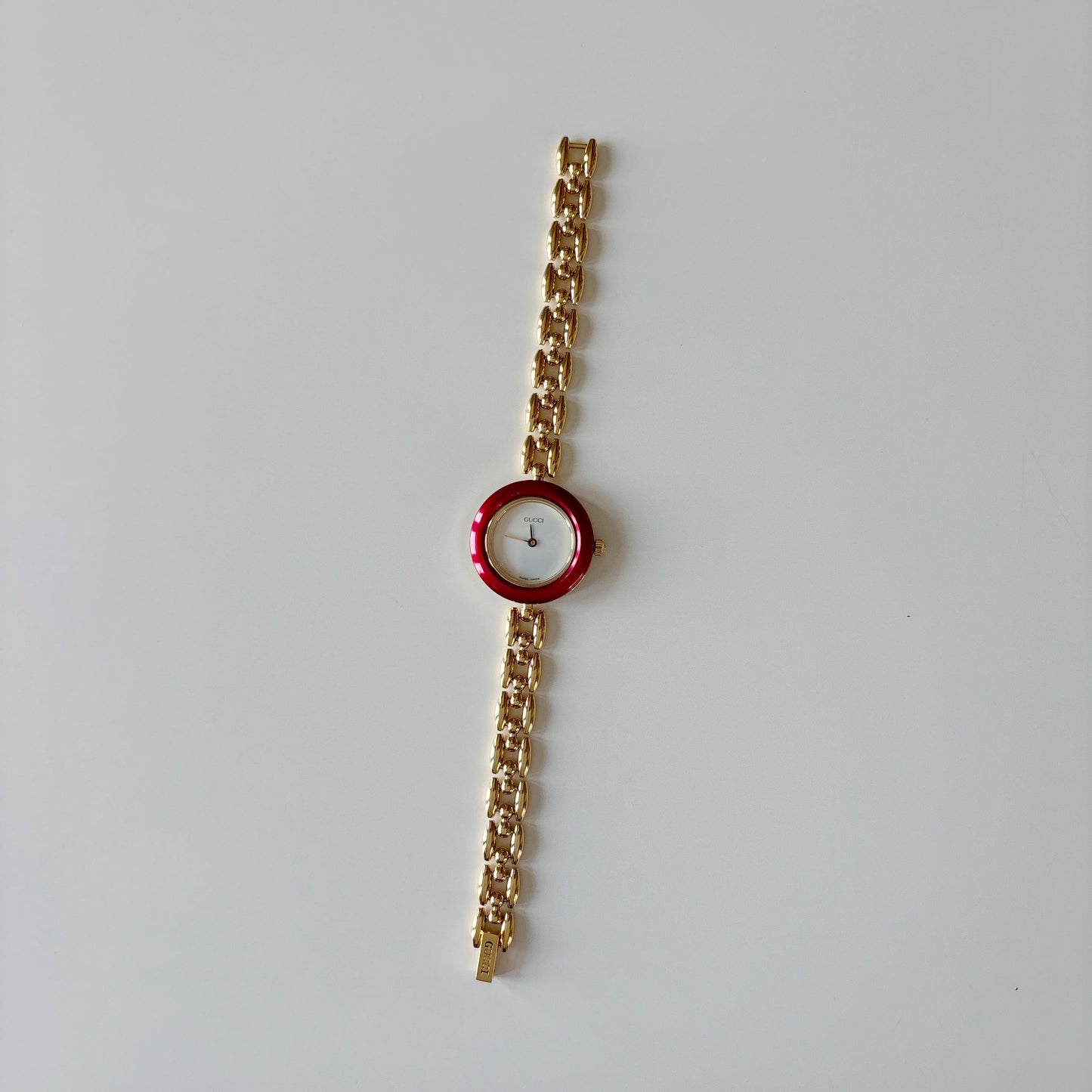Gucci 1990s Interchangeable Bezel Gold Plated Rice Chain Watch with case, 6 bezels (160mm)