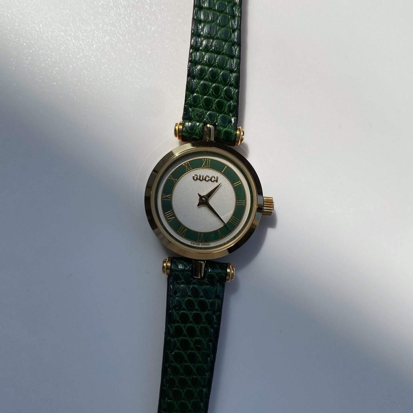 Gucci 1990s Round Green Leather Watch