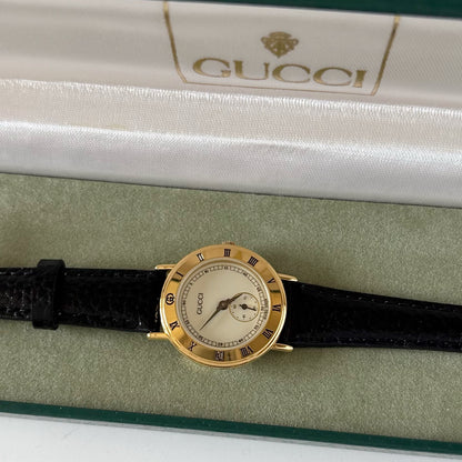 Gucci 1990s Sub second Round Dial Gold Plated Watch