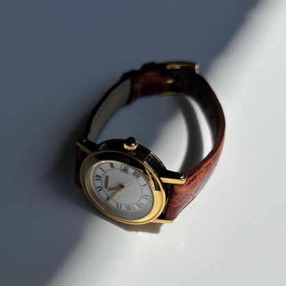 Gucci 1990s Date Round Dial Gold Plated Watch