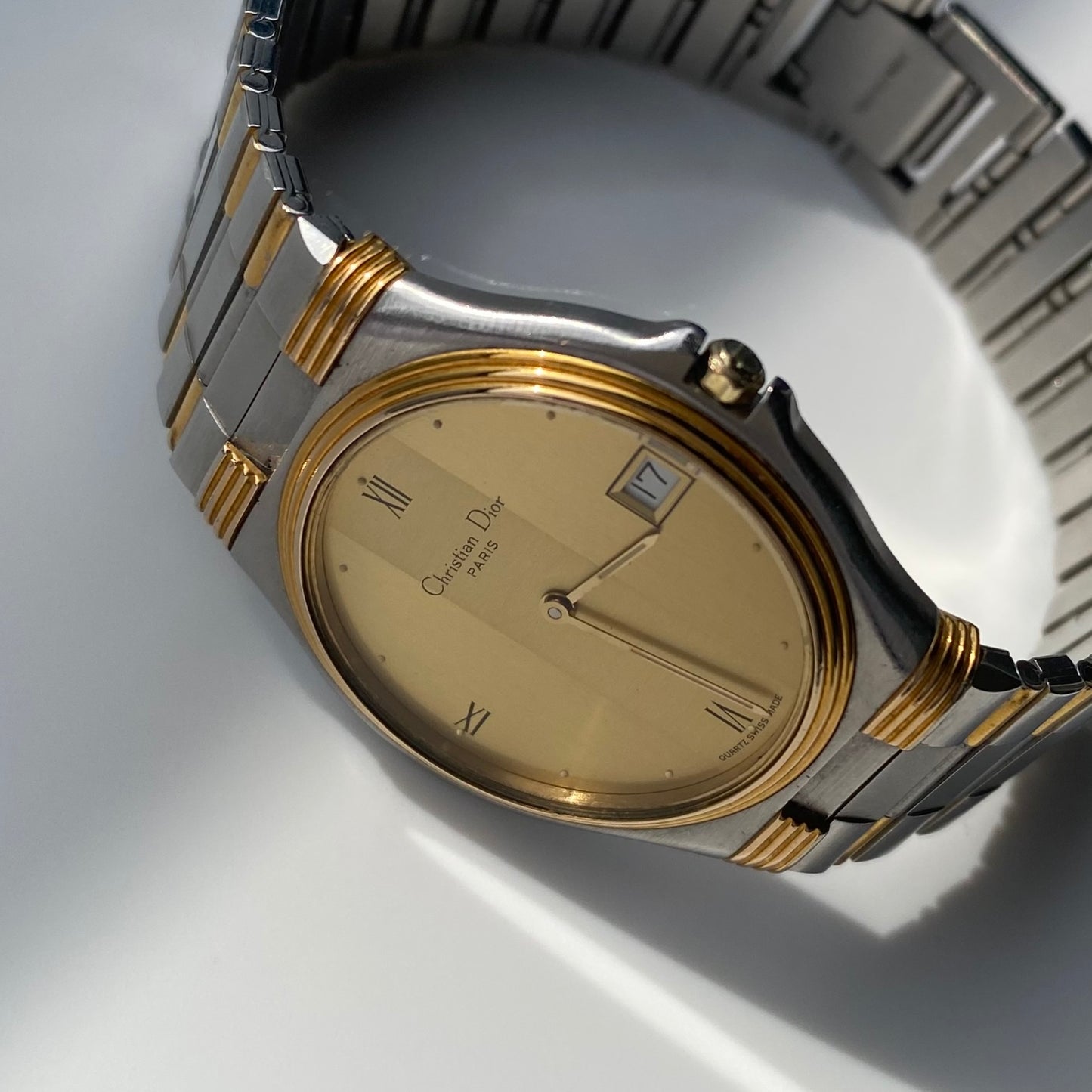 Dior 1990s Date Round Dial Two Tone Watch (Large)