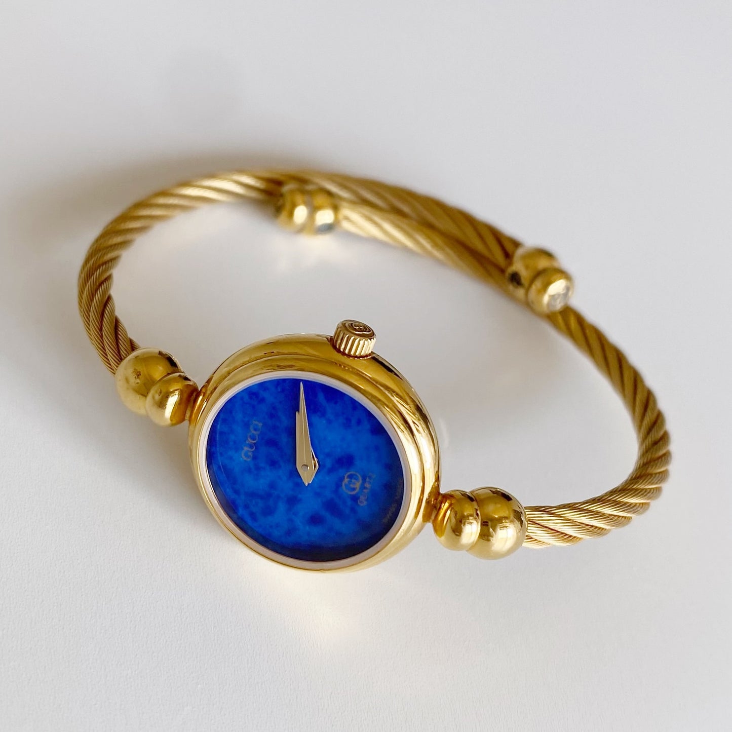 Gucci 1990s Blue Dial Gold Plated Bangle Watch