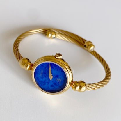 Gucci 1990s Blue Dial Gold Plated Bangle Watch