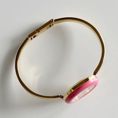 Gucci 1990s Interchangeable Bezel Gold Plated Bangle Watch with 12 bezels, case