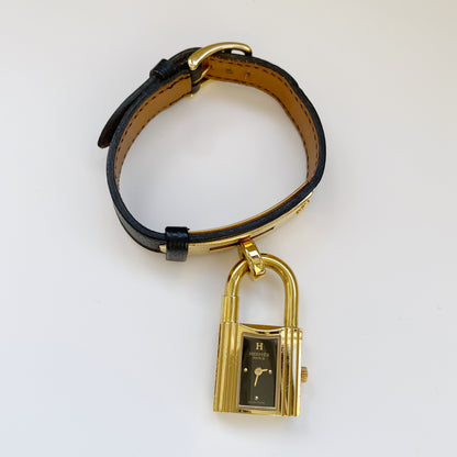 Hermes 1990s Kelly Black Dial Gold Plated Watch