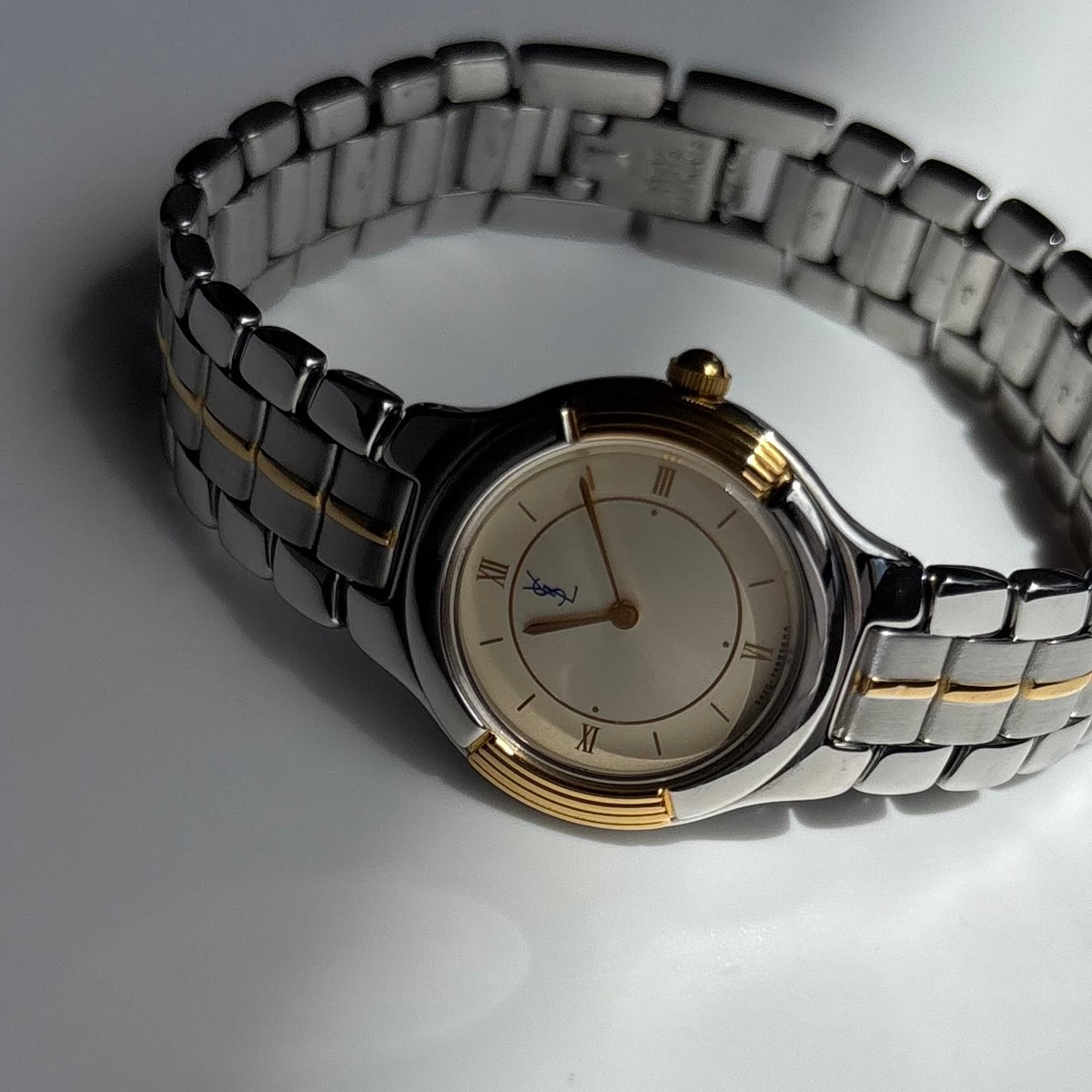 Yves Saint Laurent 1990s Round Dial Two Tone Gold Plated Watch