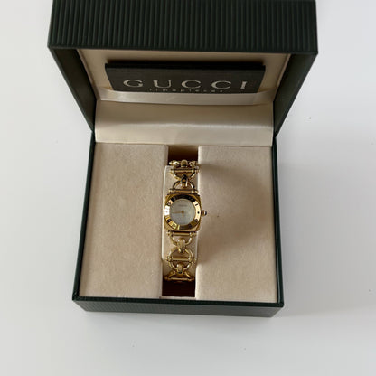 Gucci 1990s Seashell Dial Gold Plated Horsebit Watch