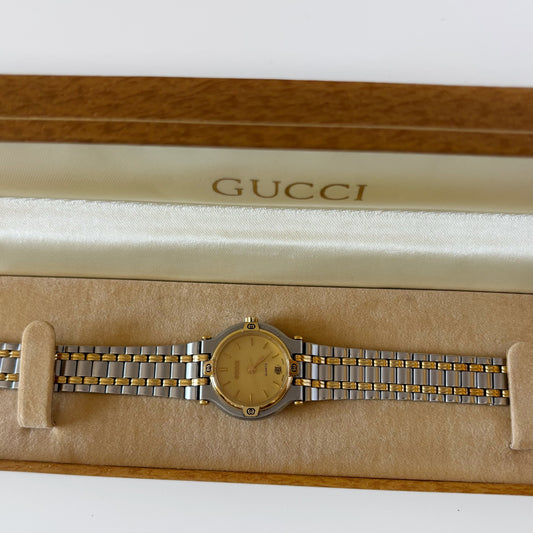 Gucci 1990s Date Round Dial Two Tone Watch