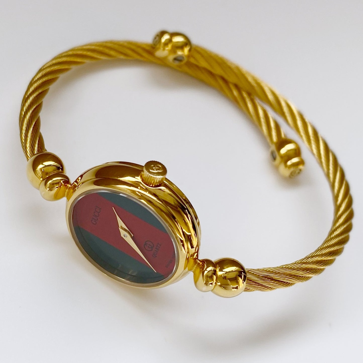 Gucci 1980s Gold Plated Cable Bangle Watch