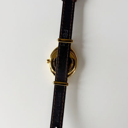 Fendi 1990s Interchangeable Strap Gold Plated Watch with 5 straps, case
