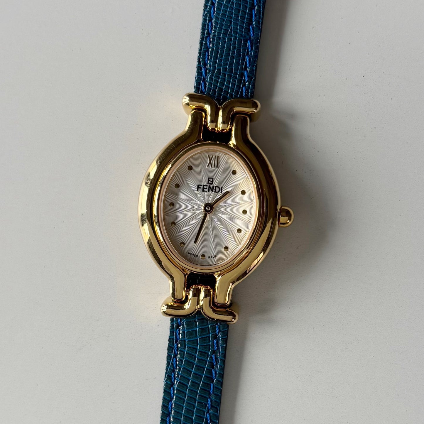 Fendi 1990s Interchangeable Strap Gold Plated Watch with 5 straps, case