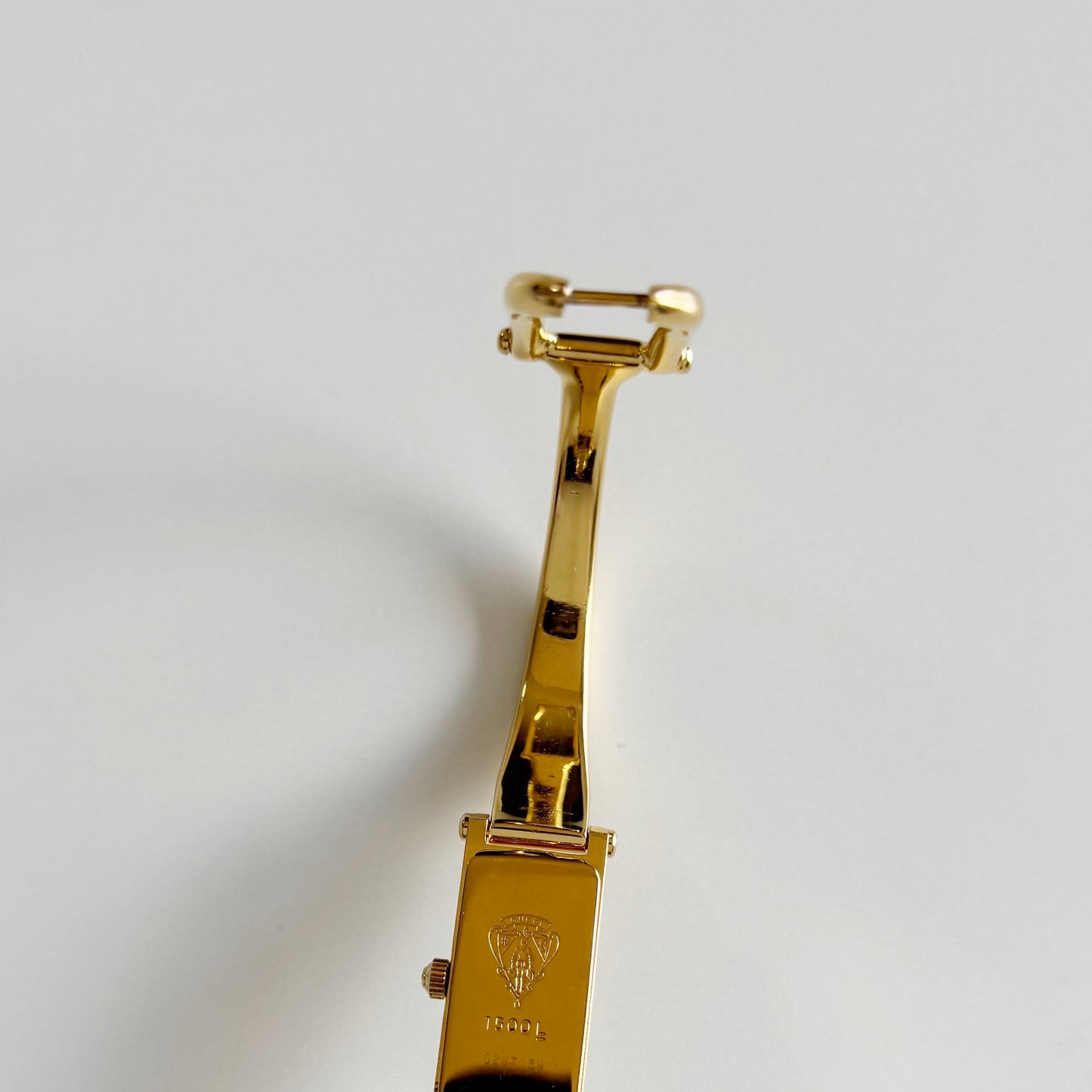 Gucci 1990s Rectangular Seashell Dial Gold Plated Bangle Watch