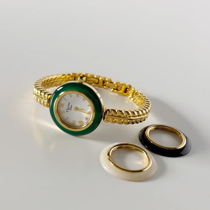 Dior 1990s Interchangeable Bezel Gold Plated Watch with 3 bezels