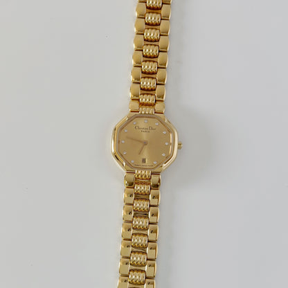 Dior 1990s Octagon Dial Gold Plated Watch