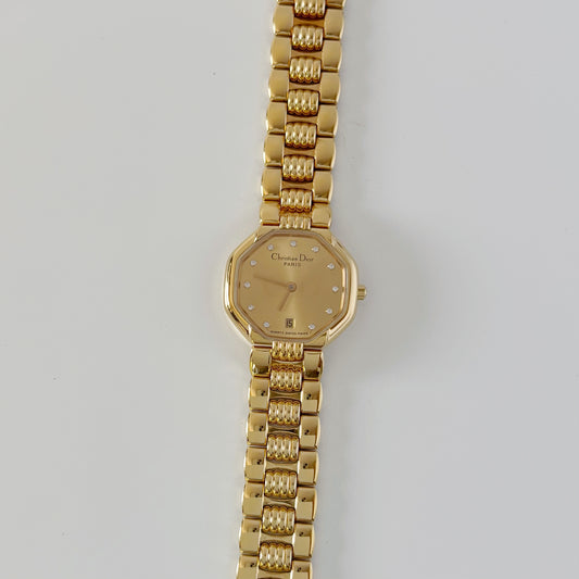 Dior 1990s Octagon Dial Gold Plated Watch