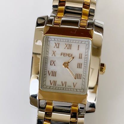 Fendi Early 2000s Seashell Dial Two Tone Rectangular Watch