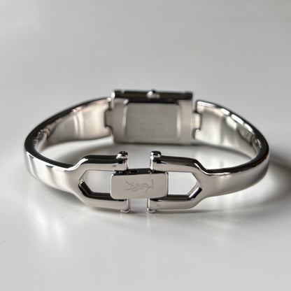 Yves Saint Laurent 1990s Black Dial Silver Bangle Watch