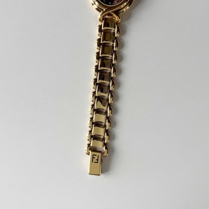 Fendi 1990s Seashell Round Dial Gold Plated Watch