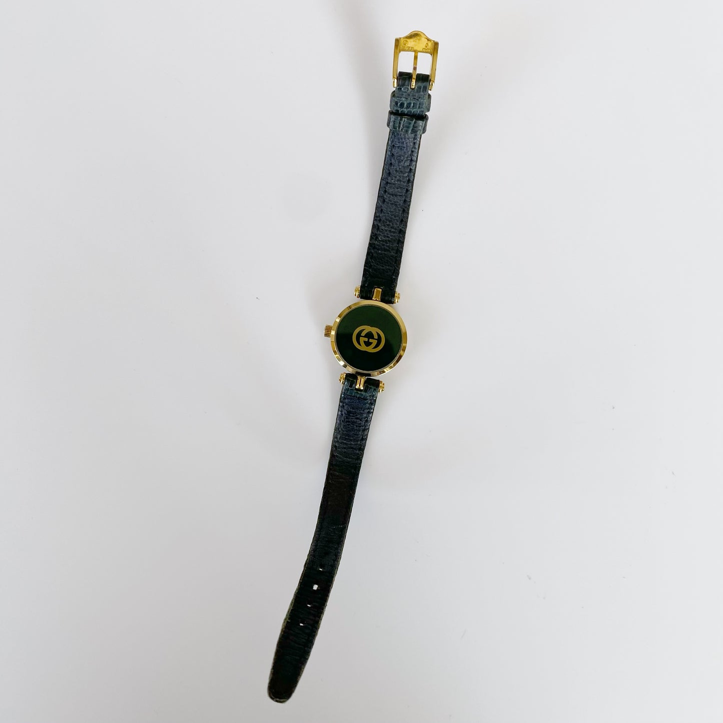 Gucci 1990s Round Green Leather Watch