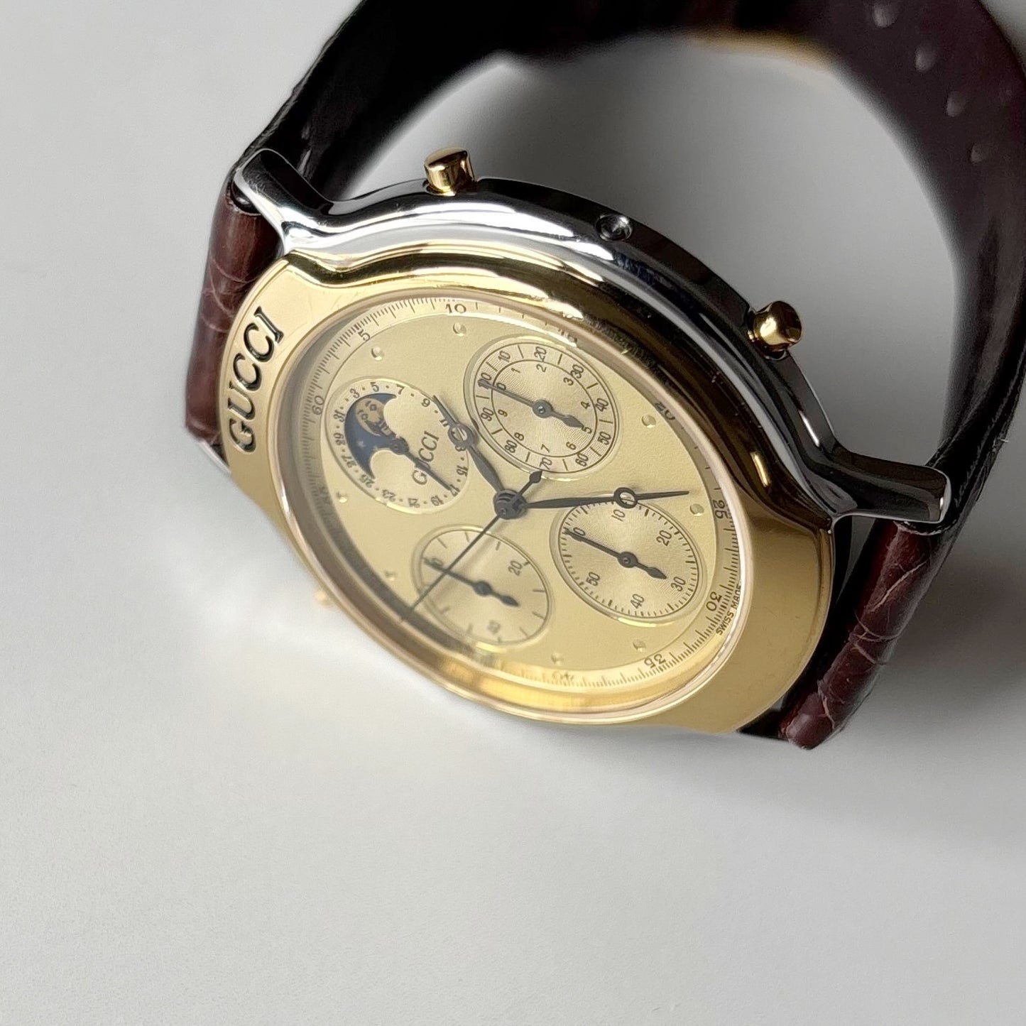 Gucci 1990s Moon Phase Gold Plated Two Tone Watch (Large)