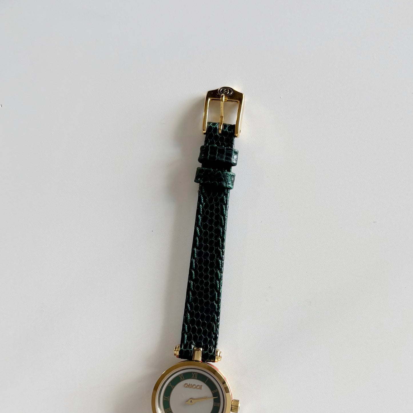 Gucci 1990s Green Sherry Round Dial Gold Plated Watch